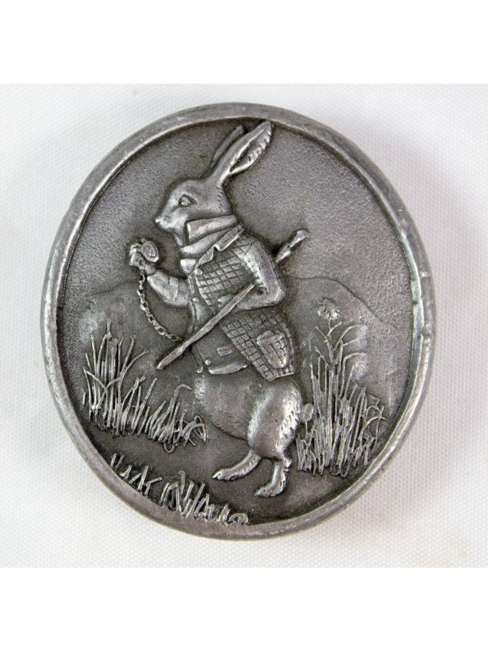 Vintage Alice In Wonderland White Rabbit Pewter Belt Buckle Indiana Metal Craft
